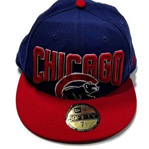 New Era Chicago Cubs Hat Fitted 7 1/2 7.5 59Fifty Cap Embroidered Wool Spellout